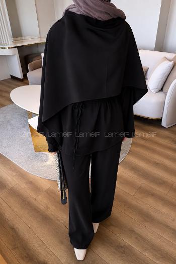 Black Crew Neck Long Arm Viscose Fabric Regular Trousers Comfortable Suit
