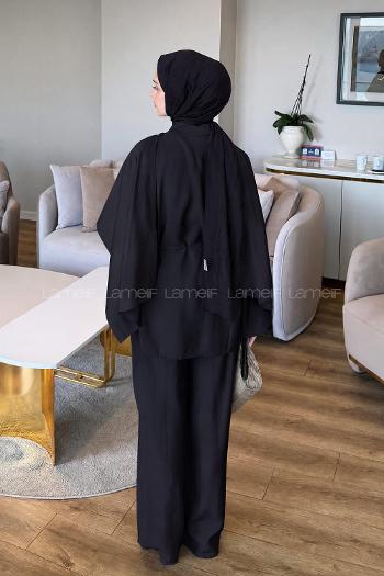 Black Crew Neck Long Arm Viscose Fabric Regular Trousers Comfortable Suit
