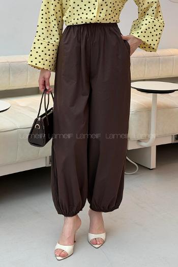 Bitter Brown Cotton Elastic Waist Comfortable Pants