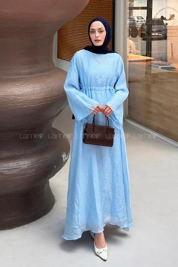 Baby Blue Crew Neck Cotton Dresess
