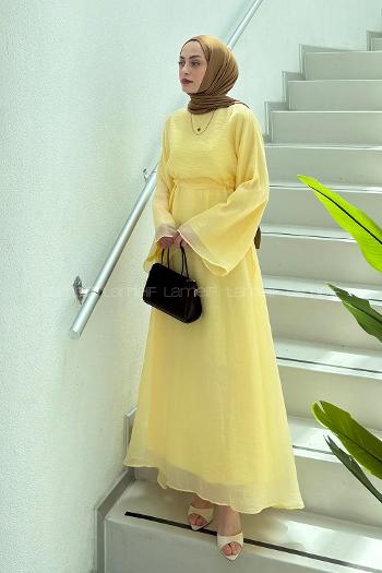 Yellow Crew Neck Cotton Dresess