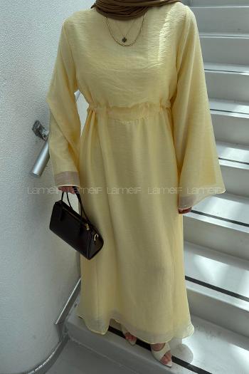 Yellow Crew Neck Cotton Dresess