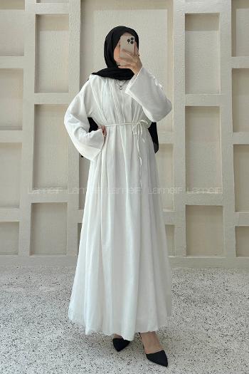 Ecru Crew Neck Linen Dresess