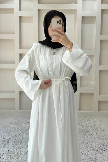 Ecru Crew Neck Linen Dresess