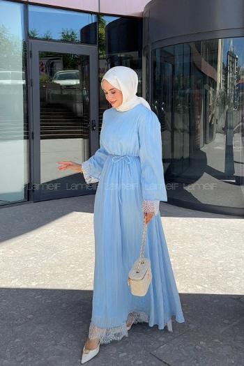 Lamelif Dantel Detaylı Matteo Elbise Bebe Mavisi