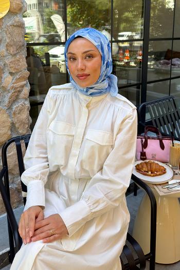 Lamelif Lotus Desen Soft Eşarp Bebe Mavi