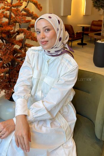 Lamelif Puantiye Desen Soft Eşarp Mürdüm