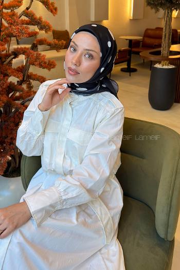 Lamelif Puantiye Desen Soft Eşarp Siyah