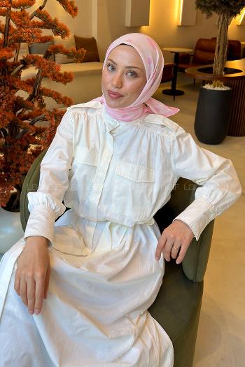 Powder Pink Cotton Fabric Striped Straight Printed Scarf
