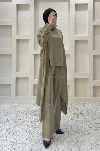 Khaki Choker Neck Long Arm Viscose Fabric Regular Trousers Comfortable Suit