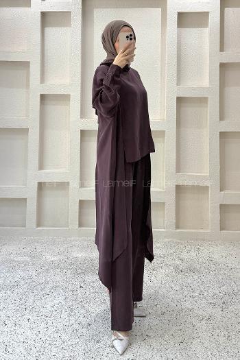 Plum Choker Neck Long Arm Viscose Fabric Regular Trousers Comfortable Suit