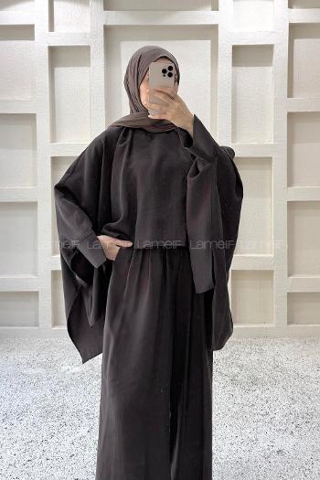 Dark Brown Neckband Long Arm Viscose Fabric Regular Trousers Comfortable Suit
