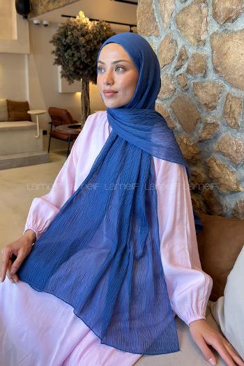 Lamelif  Müslin Krinkıl Şal İndigo