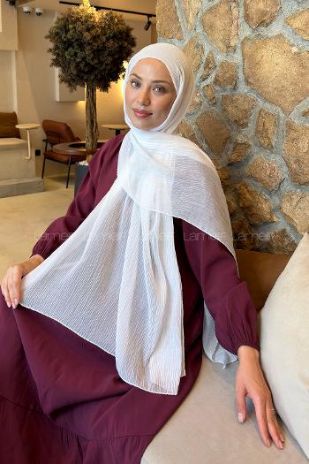 Lamelif  Müslin Krinkıl Şal Kırık Beyaz