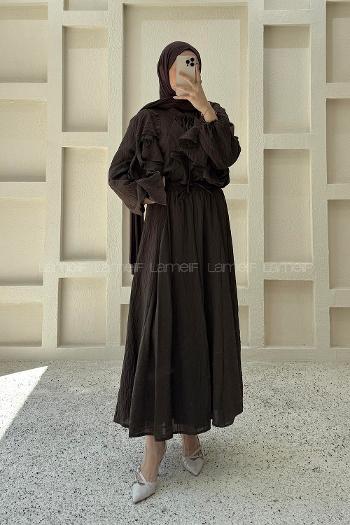 Bitter Brown Crew Neck Long Arm Ayrobin Skirt Suit