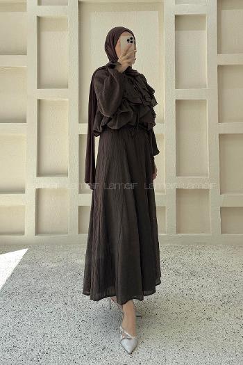 Bitter Brown Crew Neck Long Arm Ayrobin Skirt Suit