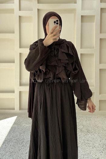 Bitter Brown Crew Neck Long Arm Ayrobin Skirt Suit