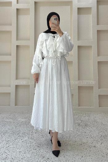 White Crew Neck Long Arm Ayrobin Skirt Suit