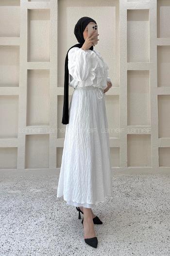 White Crew Neck Long Arm Ayrobin Skirt Suit