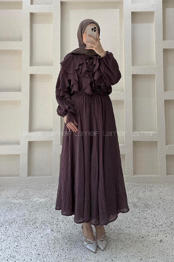 Claret Red Crew Neck Long Arm Ayrobin Skirt Suit