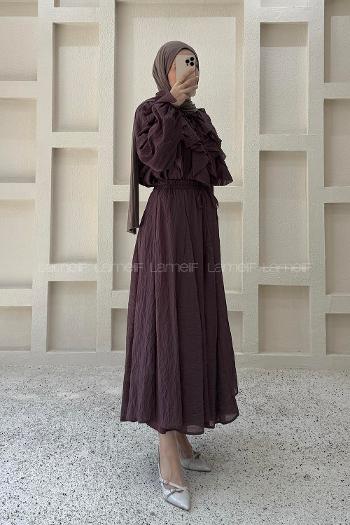 Claret Red Crew Neck Long Arm Ayrobin Skirt Suit
