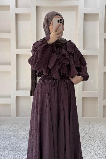 Claret Red Crew Neck Long Arm Ayrobin Skirt Suit