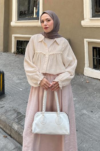 Beige Shirt Collar Long Arm Cotton Shirt