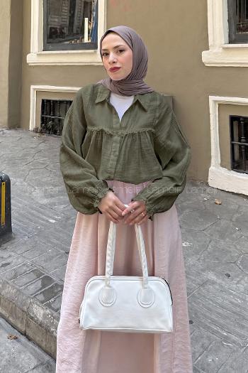 Lamelif Dantel Detaylı Gömlek Haki