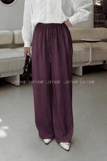 Lamelif Bağcıklı Tensel Pantolon Mürdüm