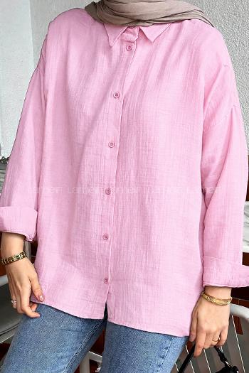 Pink Shirt Collar Long Arm Shirt