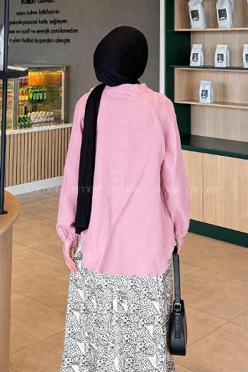 Lamelif Düz Keten Kimono Pembe