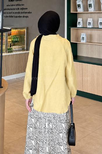 Lamelif Düz Keten Kimono Sarı