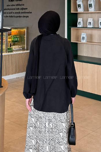 Lamelif Düz Keten Kimono Siyah
