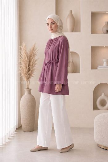 Lamelif Geniş Kol Dik Yaka Oversize Tunik Mürdüm