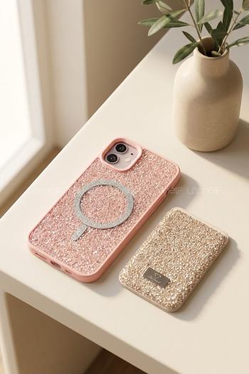 Lamelif iPhone 11 Swarovski Taşlı Mıknatıs Cüzdanlı Macsafe Kılıf