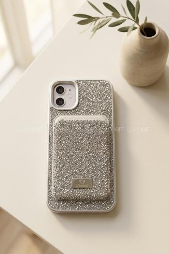 Lamelif iPhone 11 Swarovski Taşlı Mıknatıs Cüzdanlı Macsafe Kılıf