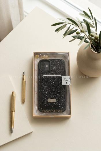 Lamelif iPhone 11 Swarovski Taşlı Mıknatıs Cüzdanlı Macsafe Kılıf