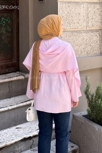 Lamelif Pelerin Detaylı Oversize Tunik Pembe