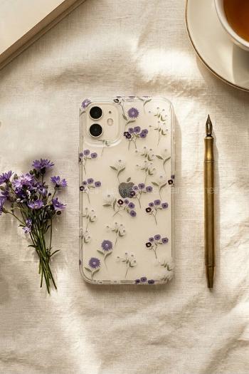 Lamelif iPhone 11 Mavi Çiçekli Taşlı Telefon Kılıfı