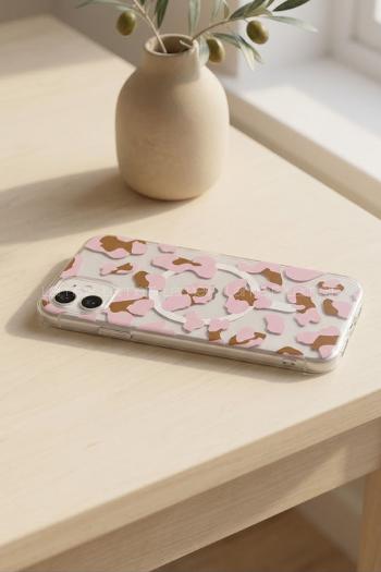 Lamelif iPhone 11 Pembe Leopar Desenli Güçlü Magsafeli Telefon Kılıfı