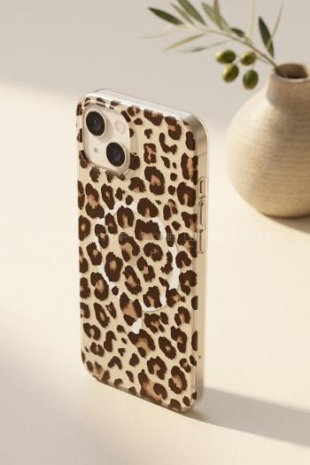 Lamelif iPhone 15 Leopar Desenli Güçlü Magsafeli Telefon Kılıfı