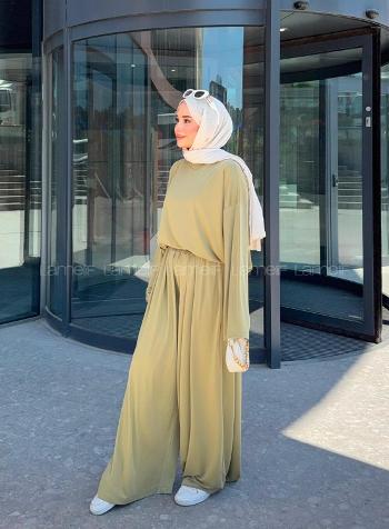 Lamelif Pile Detaylı Oysho Salaş Takım Çağla Yeşili