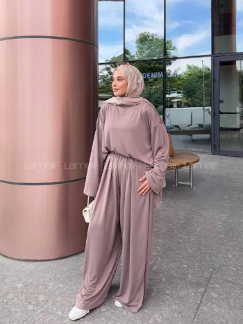 Lamelif Pile Detaylı Oysho Salaş Takım Soft Kahve