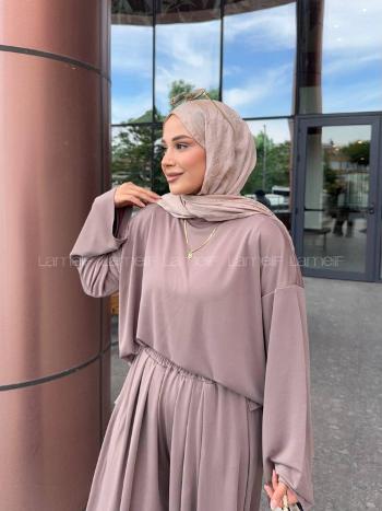 Lamelif Pile Detaylı Oysho Salaş Takım Soft Kahve