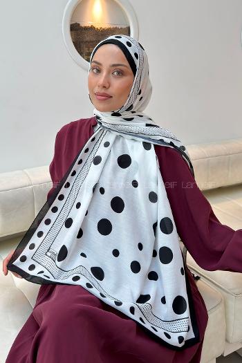 Lamelif Puantiye Desen Soft Şal Beyaz Siyah