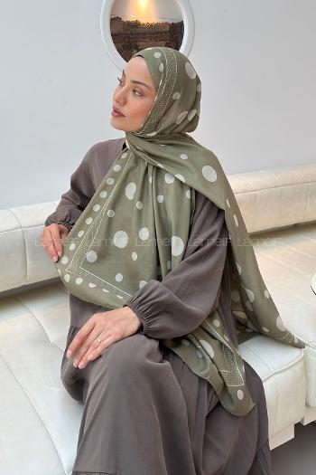 Lamelif Puantiye Desen Soft Şal Haki