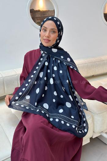 Lamelif Puantiye Desen Soft Şal Lacivert