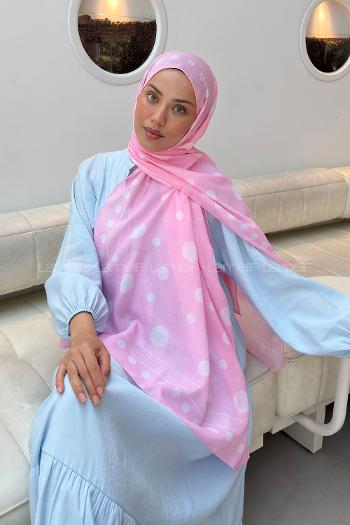 Lamelif Puantiye Desen Soft Şal Şeker Pembe