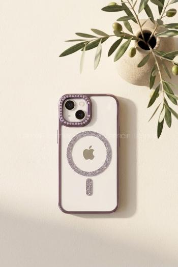 Lamelif iPhone 15 Standlı Simli Premium Telefon Kılıfı