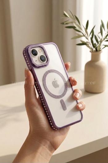 Lamelif iPhone 15 Standlı Simli Premium Telefon Kılıfı
